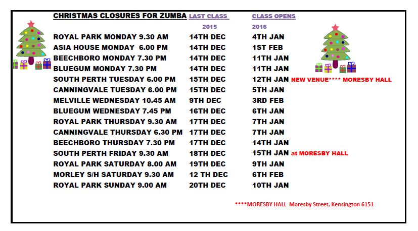Zumba 2015 Closures
